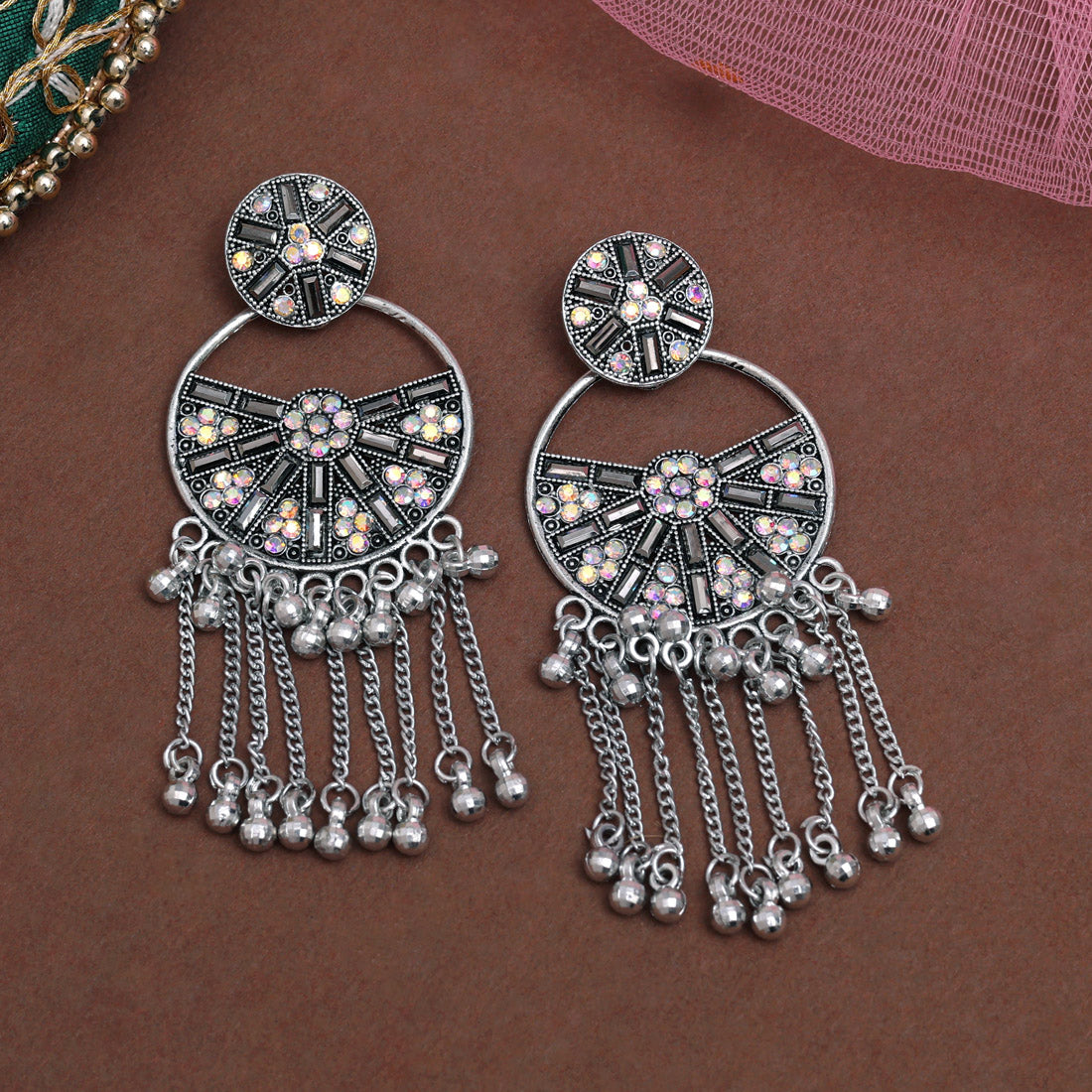 Silver Color Oxidised Earrings (GSE3072SLV) Jewellery GetGlit   