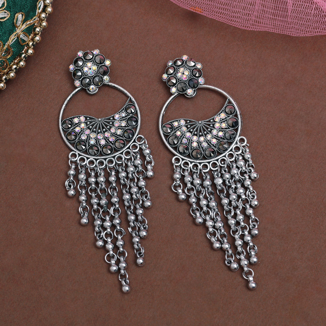 Silver Color Oxidised Earrings (GSE3074SLV) Jewellery GetGlit