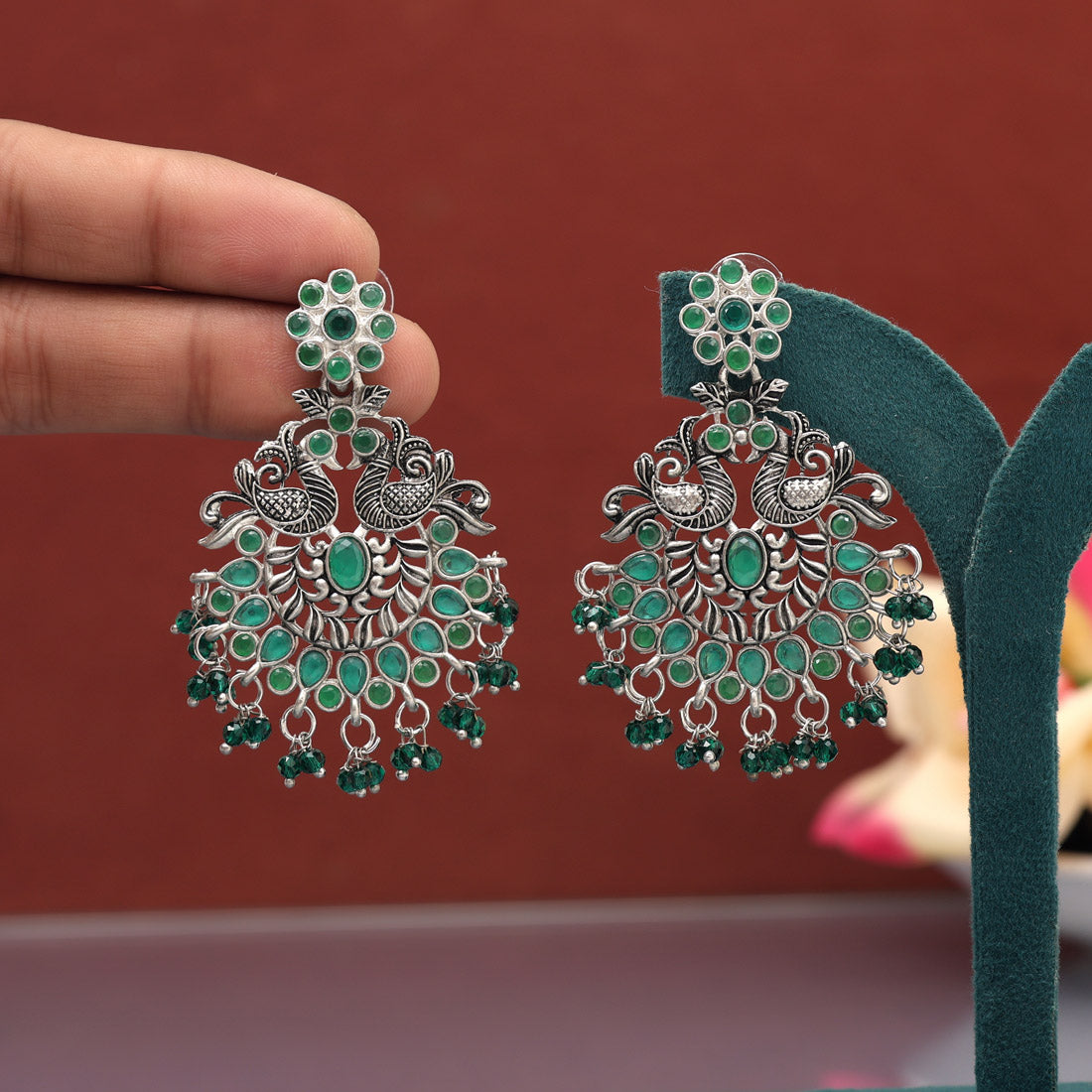 Green Color Oxidised Earrings (GSE3083GRN) Jewellery GetGlit