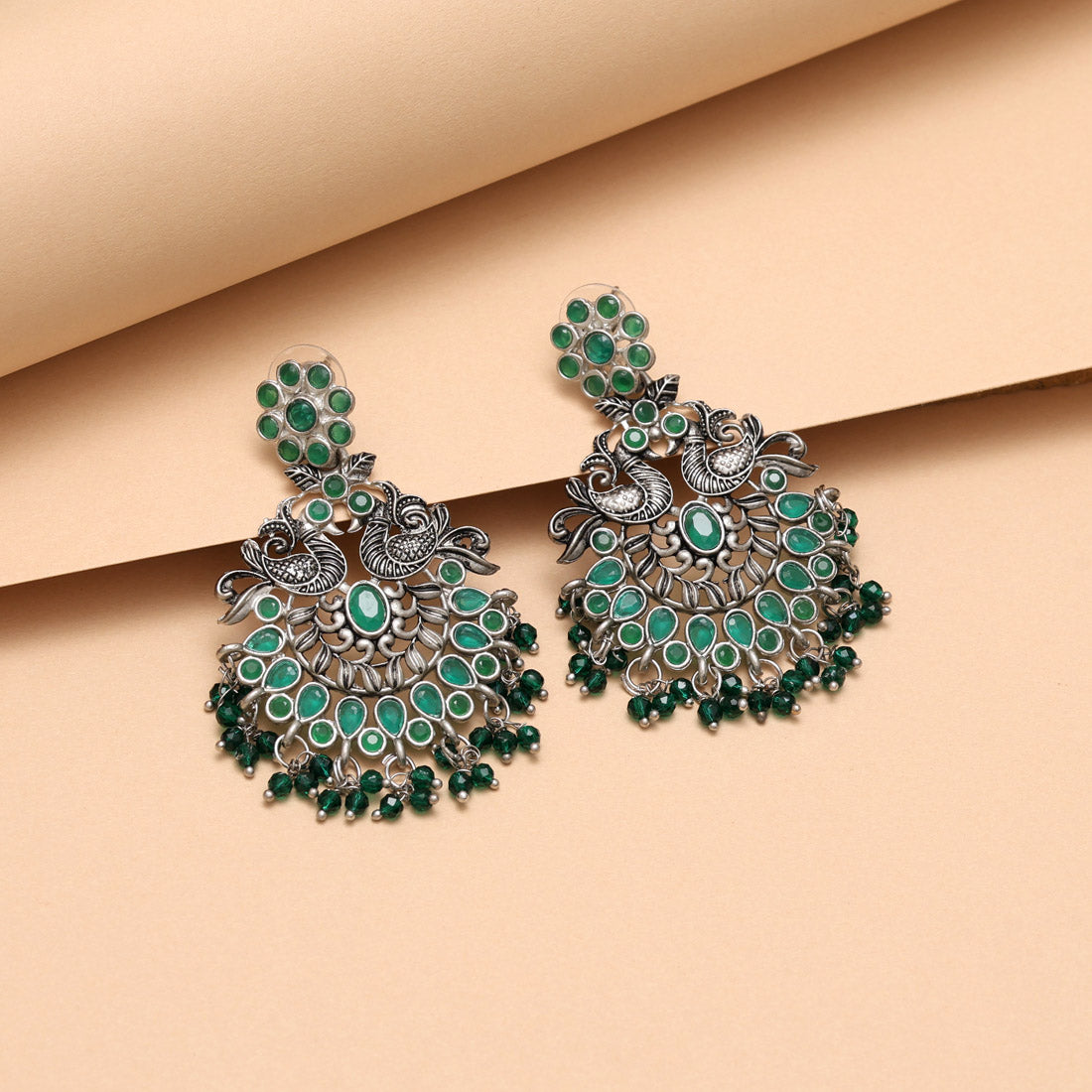 Green Color Oxidised Earrings (GSE3083GRN) Jewellery GetGlit