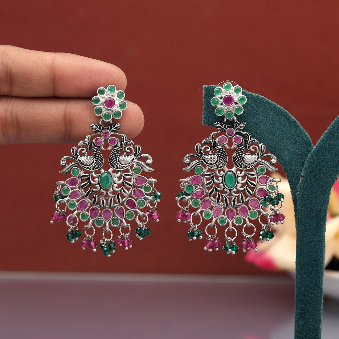 Rani & Green Color Oxidised Earrings (GSE3083RNIGRN) Jewellery GetGlit