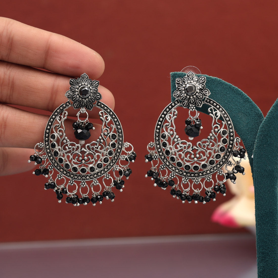 Black Color Oxidised Earrings (GSE3084BLK) Jewellery GetGlit