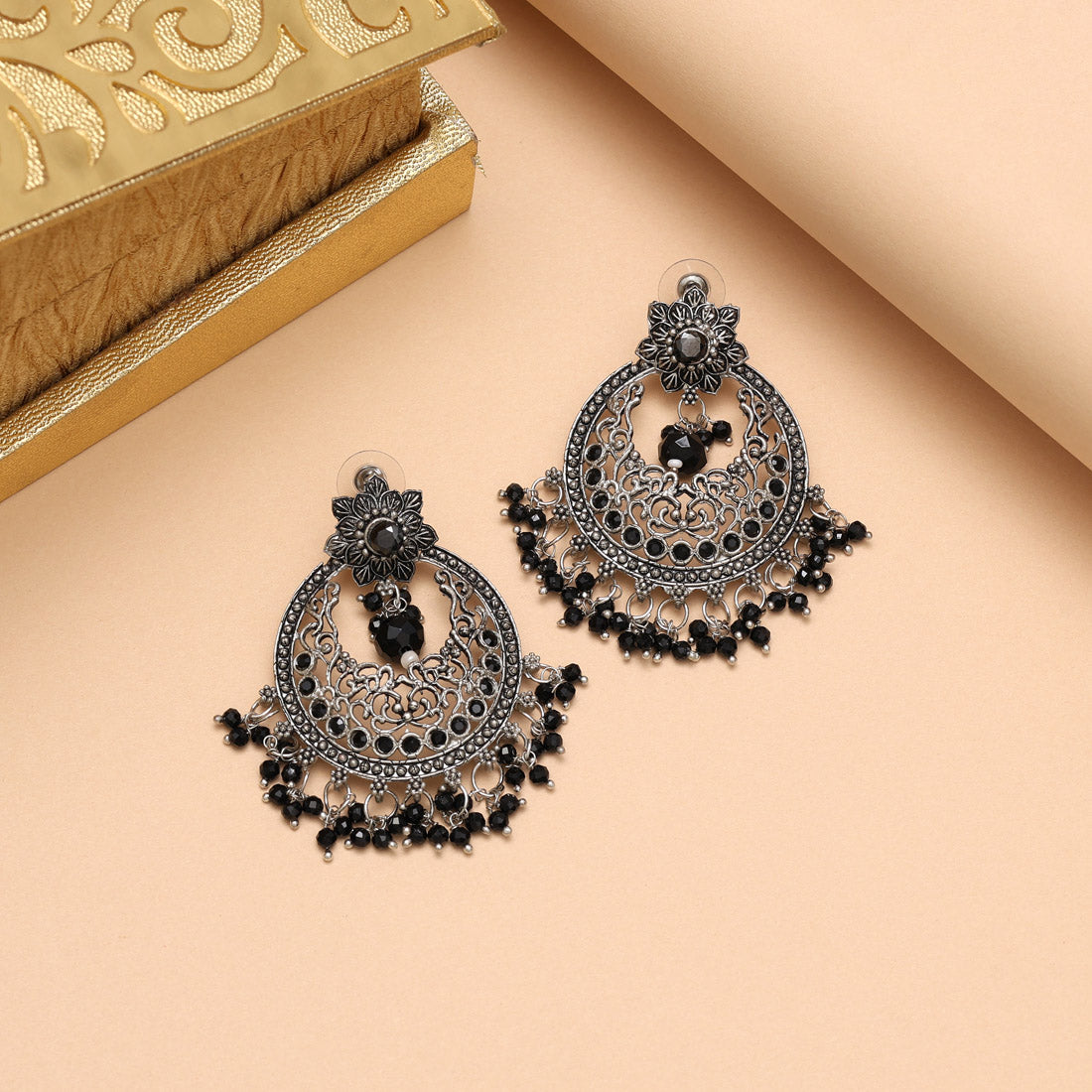 Black Color Oxidised Earrings (GSE3084BLK) Jewellery GetGlit