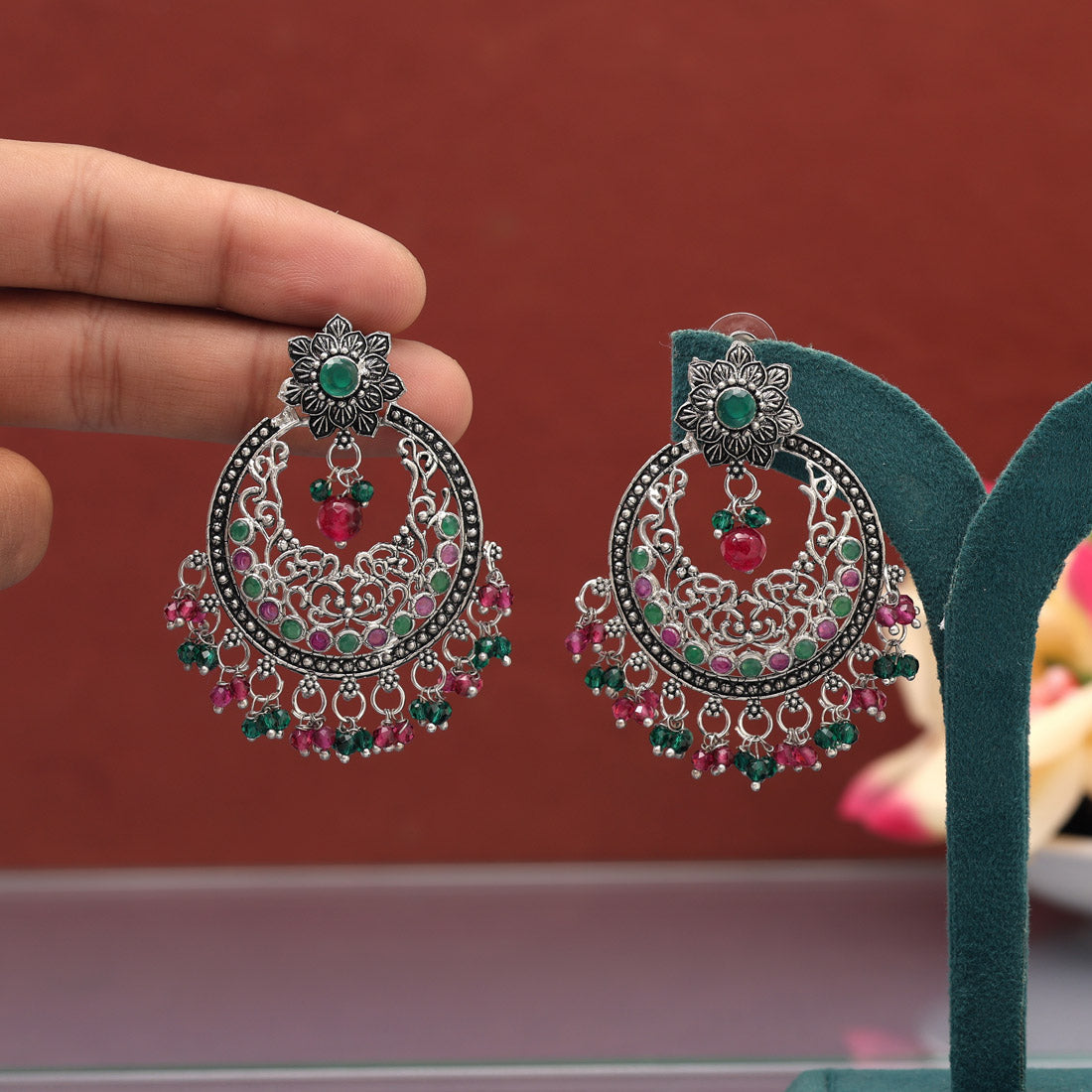 Rani & Green Color Oxidised Earrings (GSE3084RNIGRN) Jewellery GetGlit