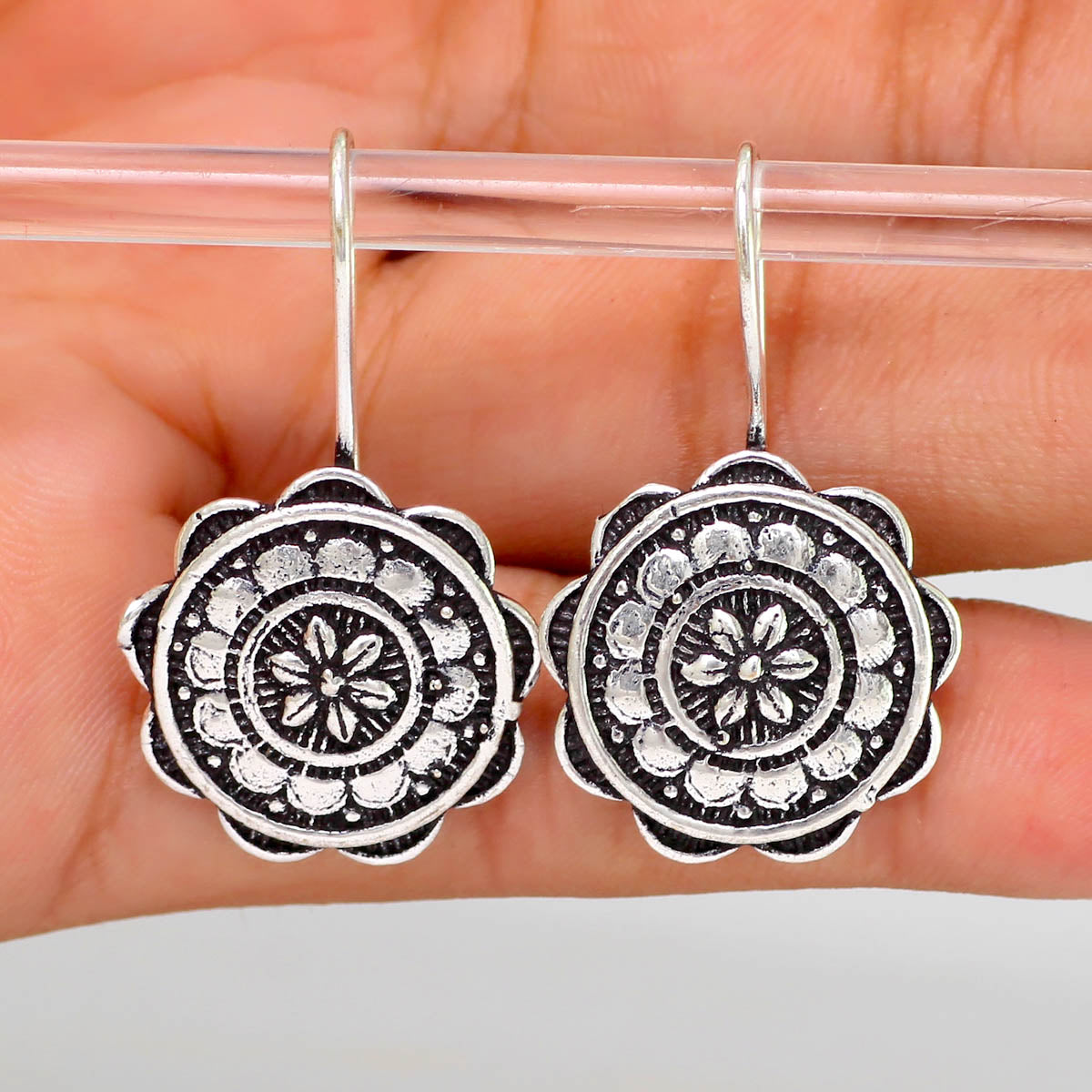 Rajasthani Ethnic German Silver Oxidised Earrings (GSE468SLV) Jewellery GetGlit