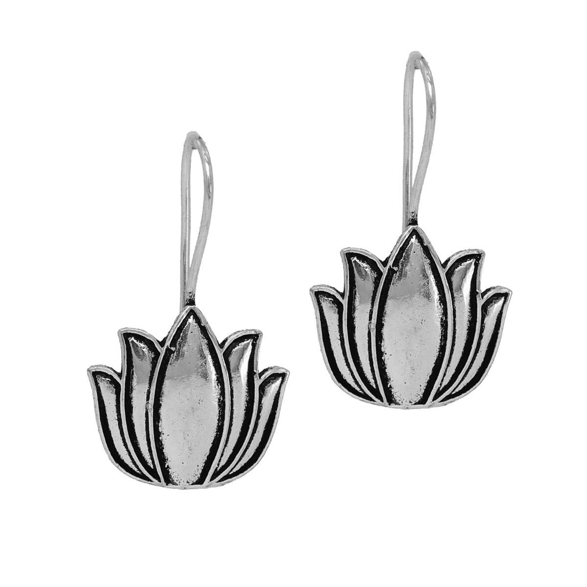 Lotus Oxidised Silver Plated Stud Dangler Earrings (GSE472SLV) Jewellery GetGlit   