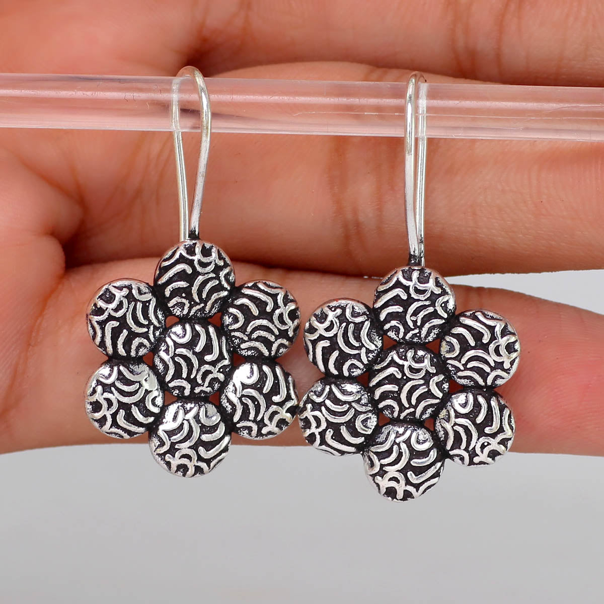 New Designer Flower Shape Handmade Indian Traditional Oxidised Stud Earrings (GSE475SLV) Jewellery GetGlit