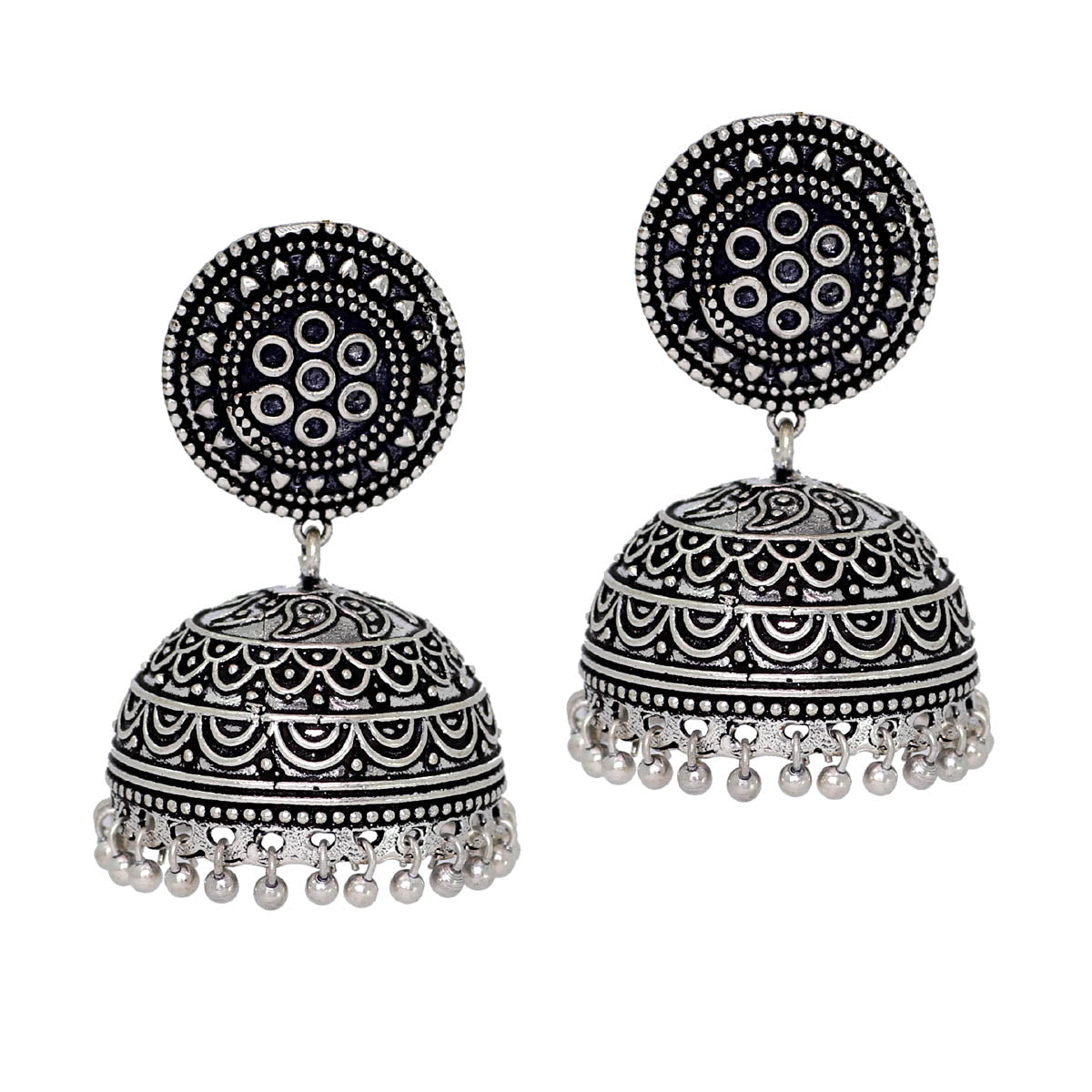 Party Wear Oxidised Silver Jhumka Earrings (GSE481SLV) Jewellery GetGlit   