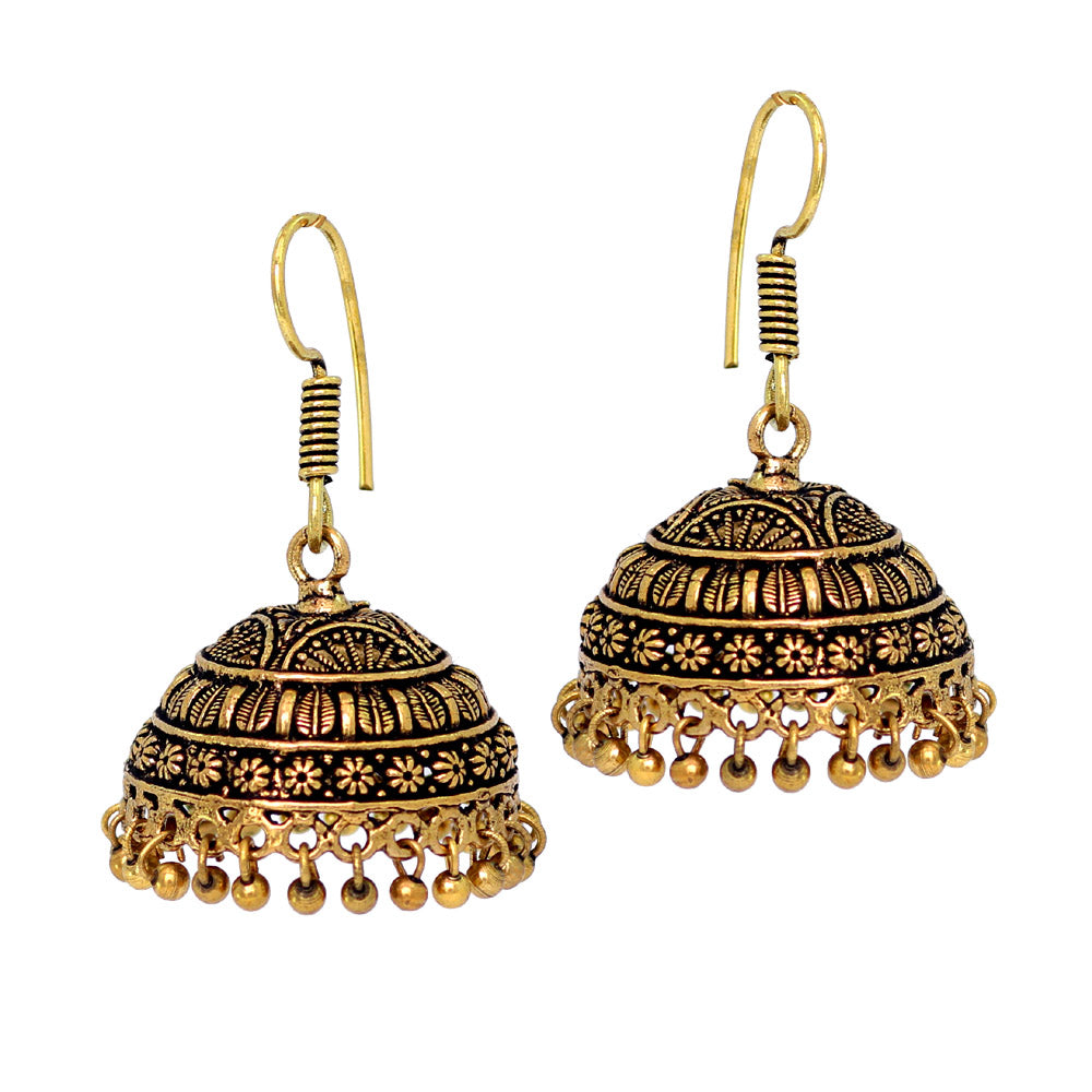 Amazing Indian Jhumki Oxidised Black Metal Handmade Brass Earrings (GSE490GLD) Jewellery GetGlit   