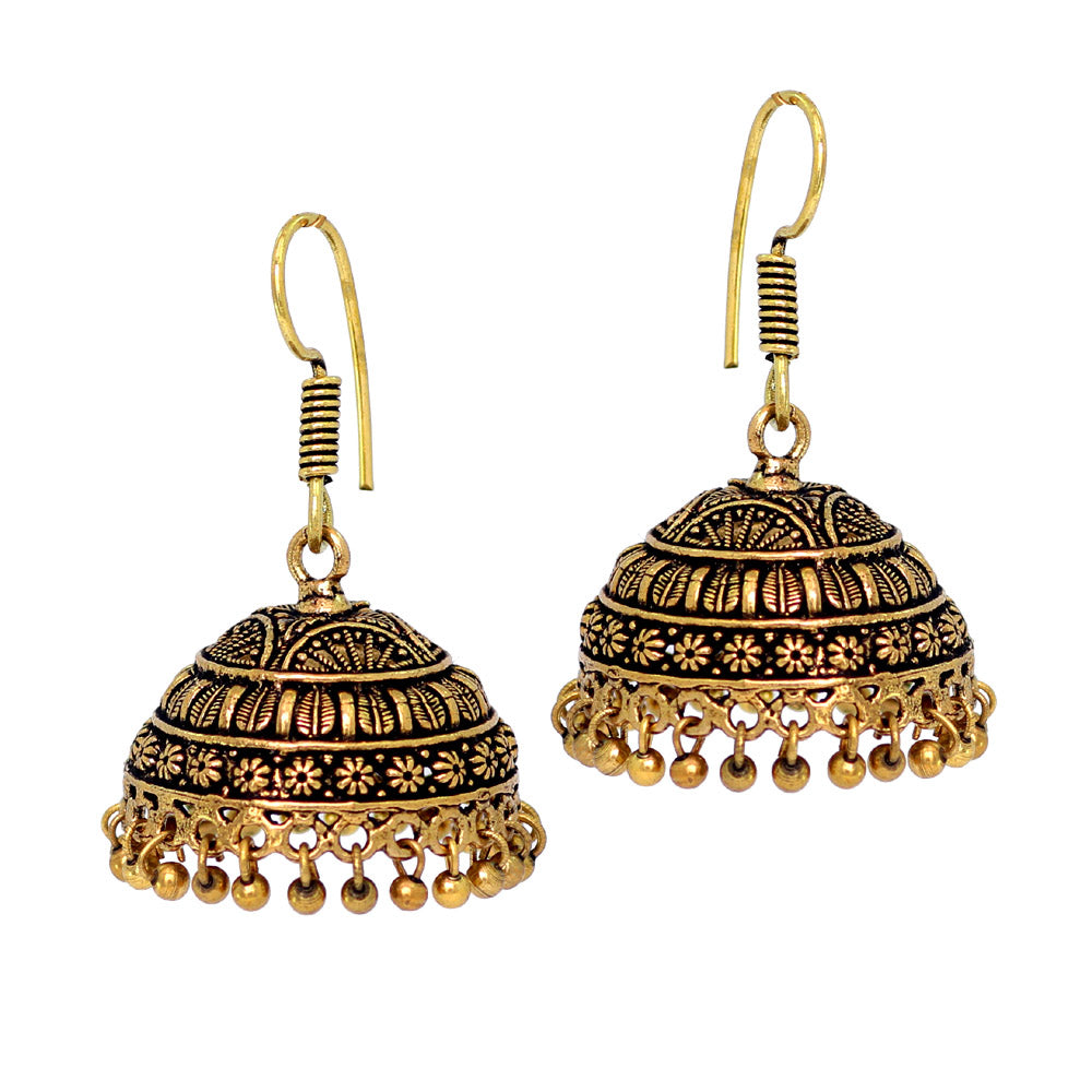 Amazing Indian Jhumki Oxidised Black Metal Handmade Brass Earrings (GSE490GLD) Earrings GetGlit   