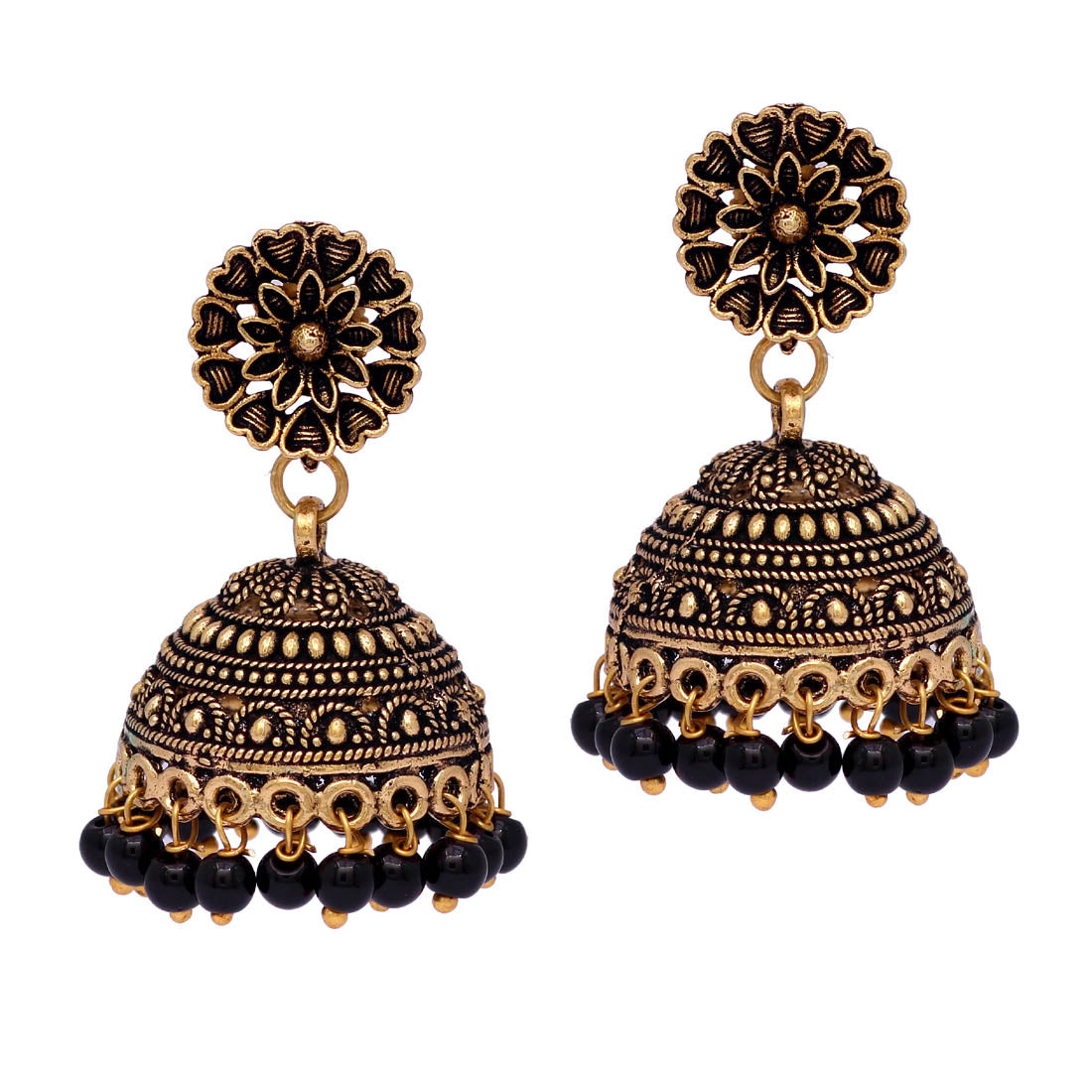 Rajasthani Traditional Wedding Collection Gold Oxidised Black Color Jhumki Earrings (GSE600) Jewellery GetGlit