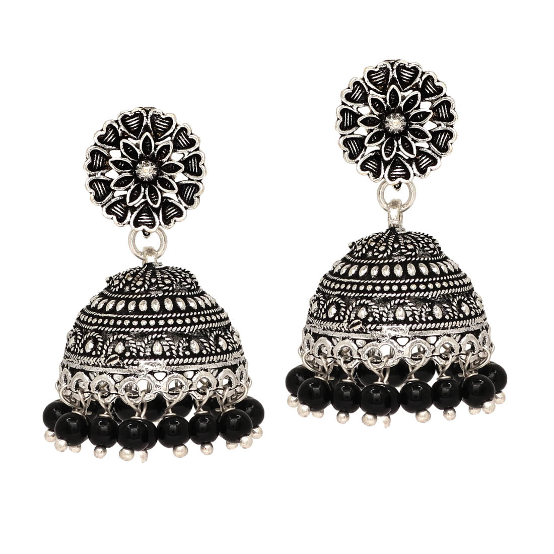 Oxidised Silver Plated Black Color Earrings Jewellery (GSE676BLK) Jewellery GetGlit   