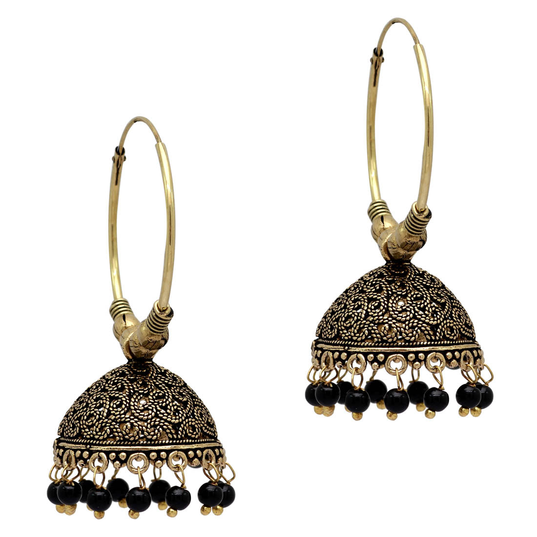 Black Color Beads Traditional Jhumka Earrings (GSE814BLK) Jewellery GetGlit   