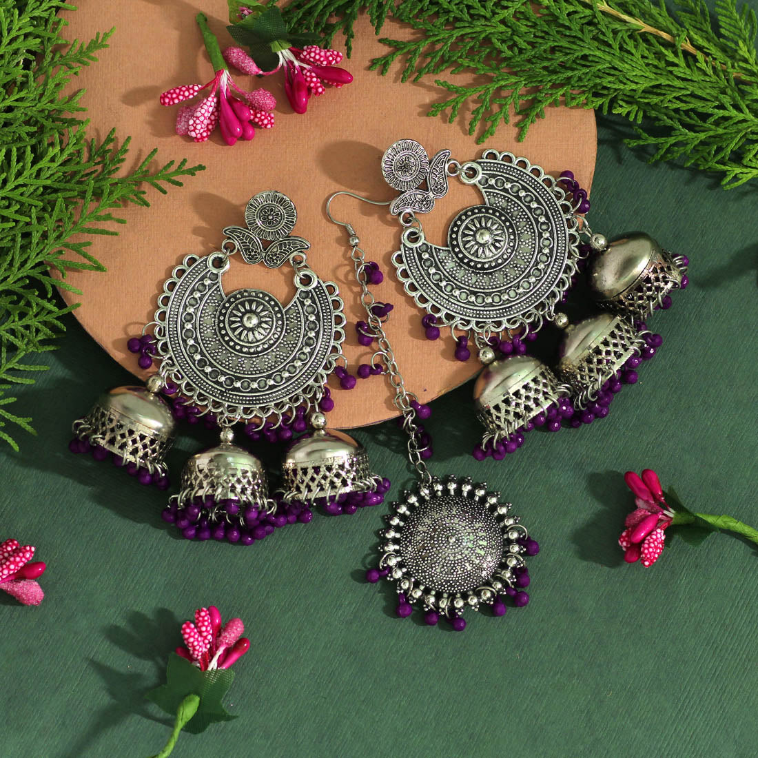 Purple Color Oxidised Earrings Tikka Set (GSMTE101PRP) Earrings GetGlit   