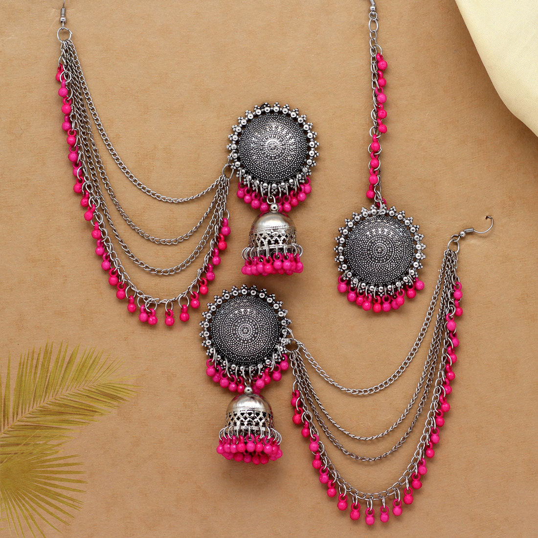 Rani Color Oxidised Earrings Tikka Set (GSMTE102RNI) Earrings GetGlit   