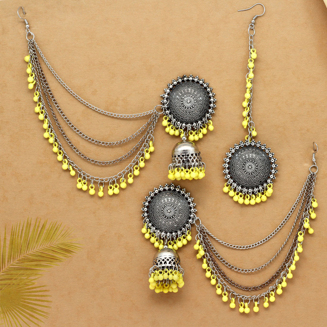 Yellow Color Oxidised Earrings Tikka Set (GSMTE102YLW) Earrings GetGlit   