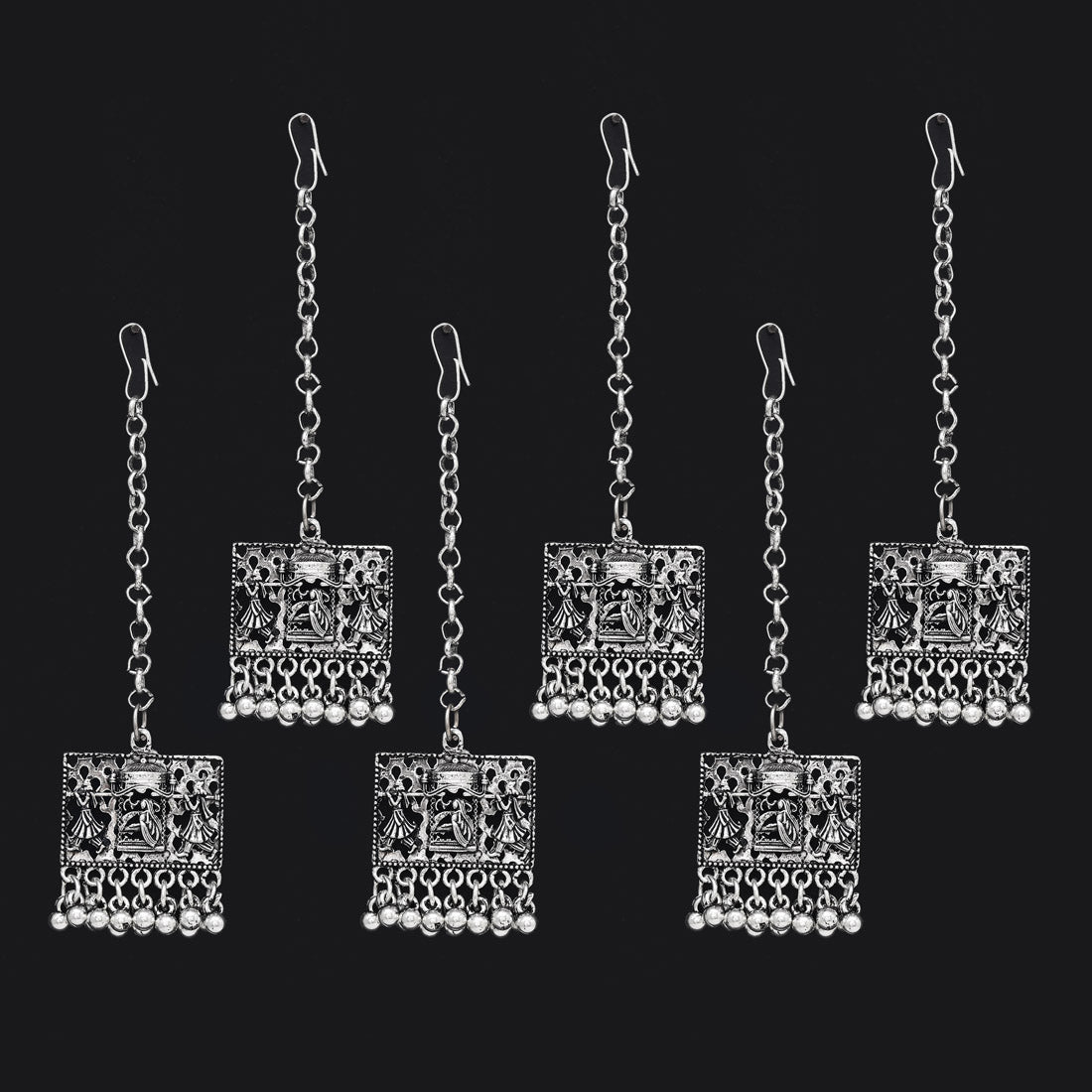 Silver Color Oxidised Maang Tikka Combo Of 6 Pieces (GSMTK118CMB) Jewellery GetGlit   