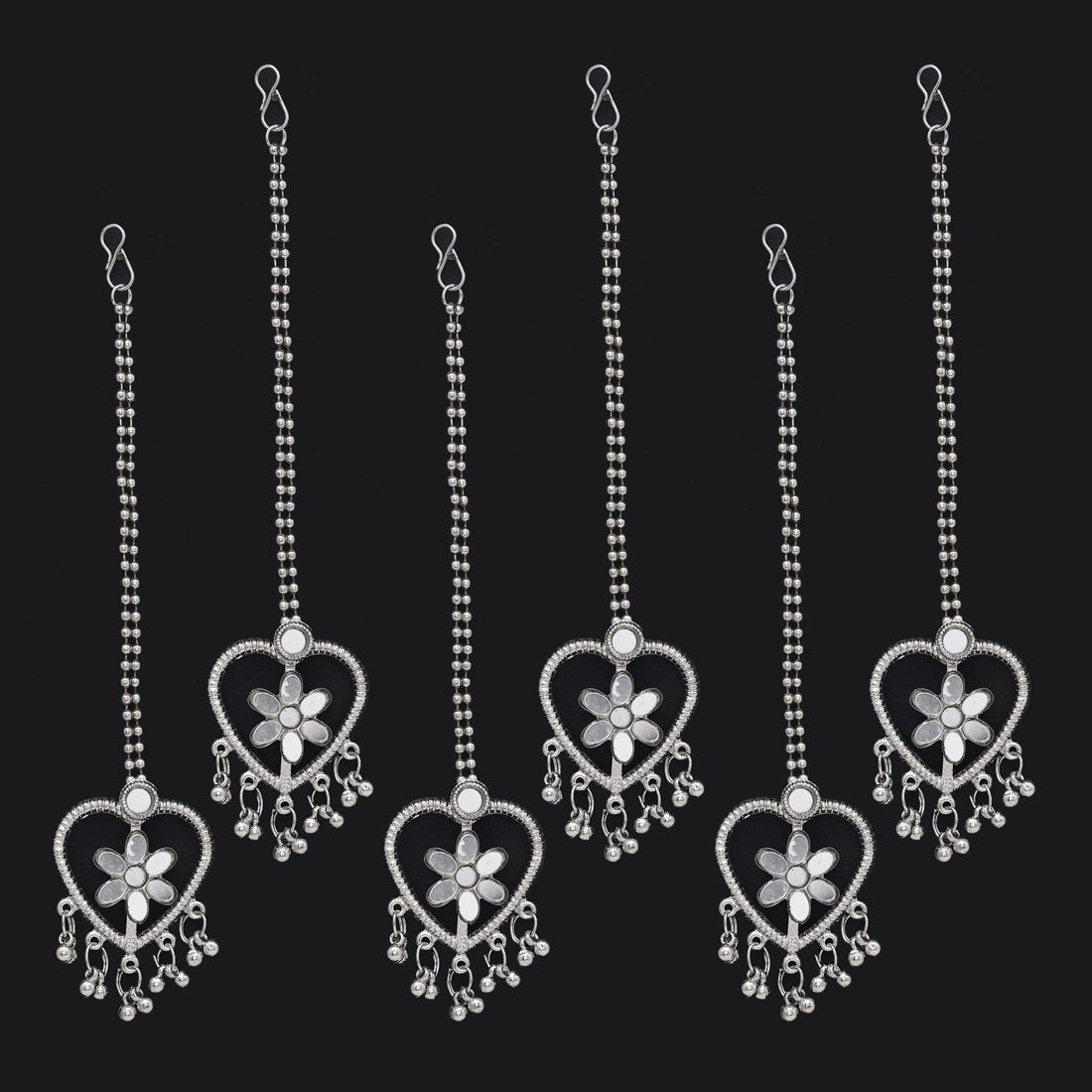 Silver Color Oxidised Maang Tikka Combo Of 6 Pieces (GSMTK125CMB) Jewellery GetGlit