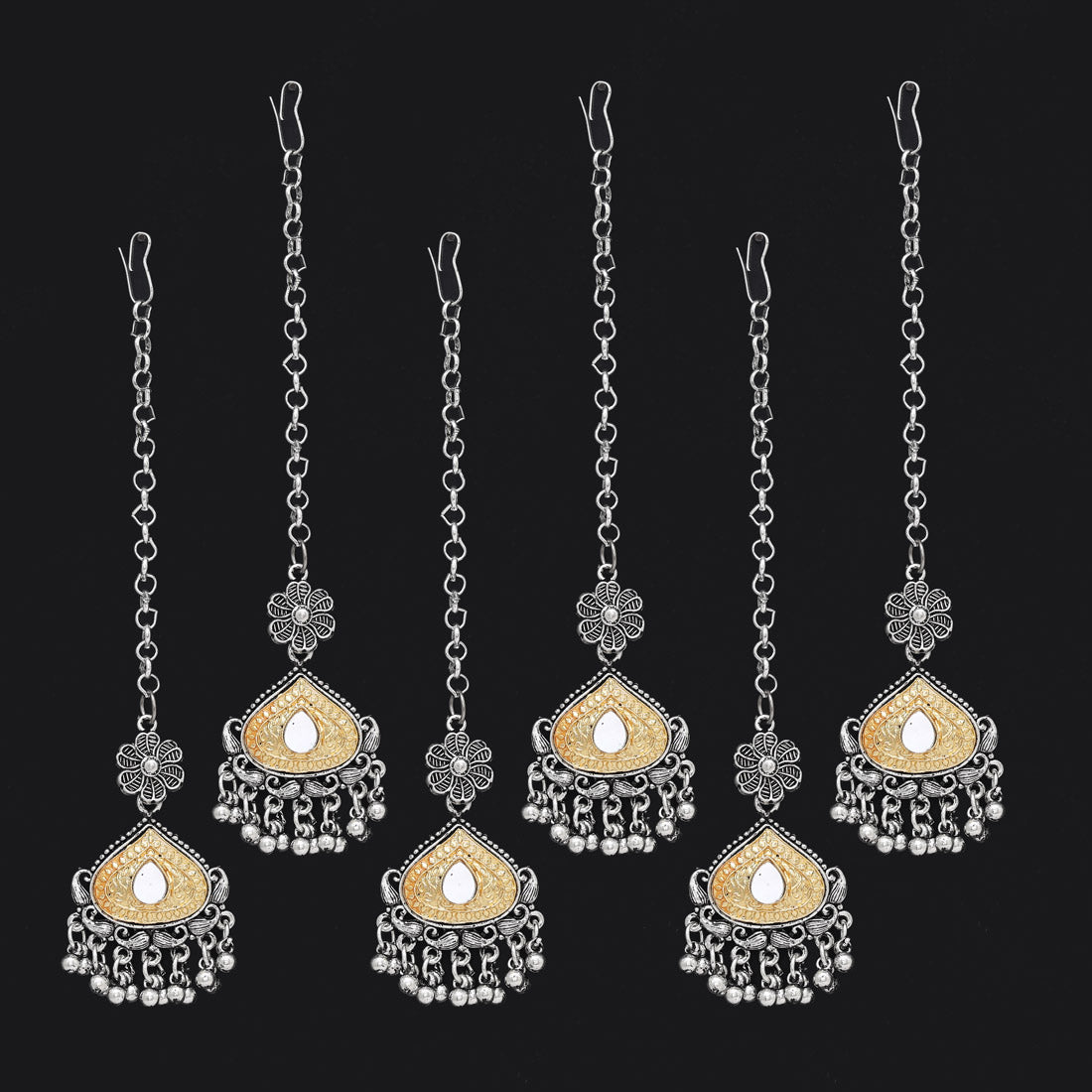 Silver & Gold Color Oxidised Maang Tikka Combo Of 6 Pieces (GSMTK132CMB) Jewellery GetGlit