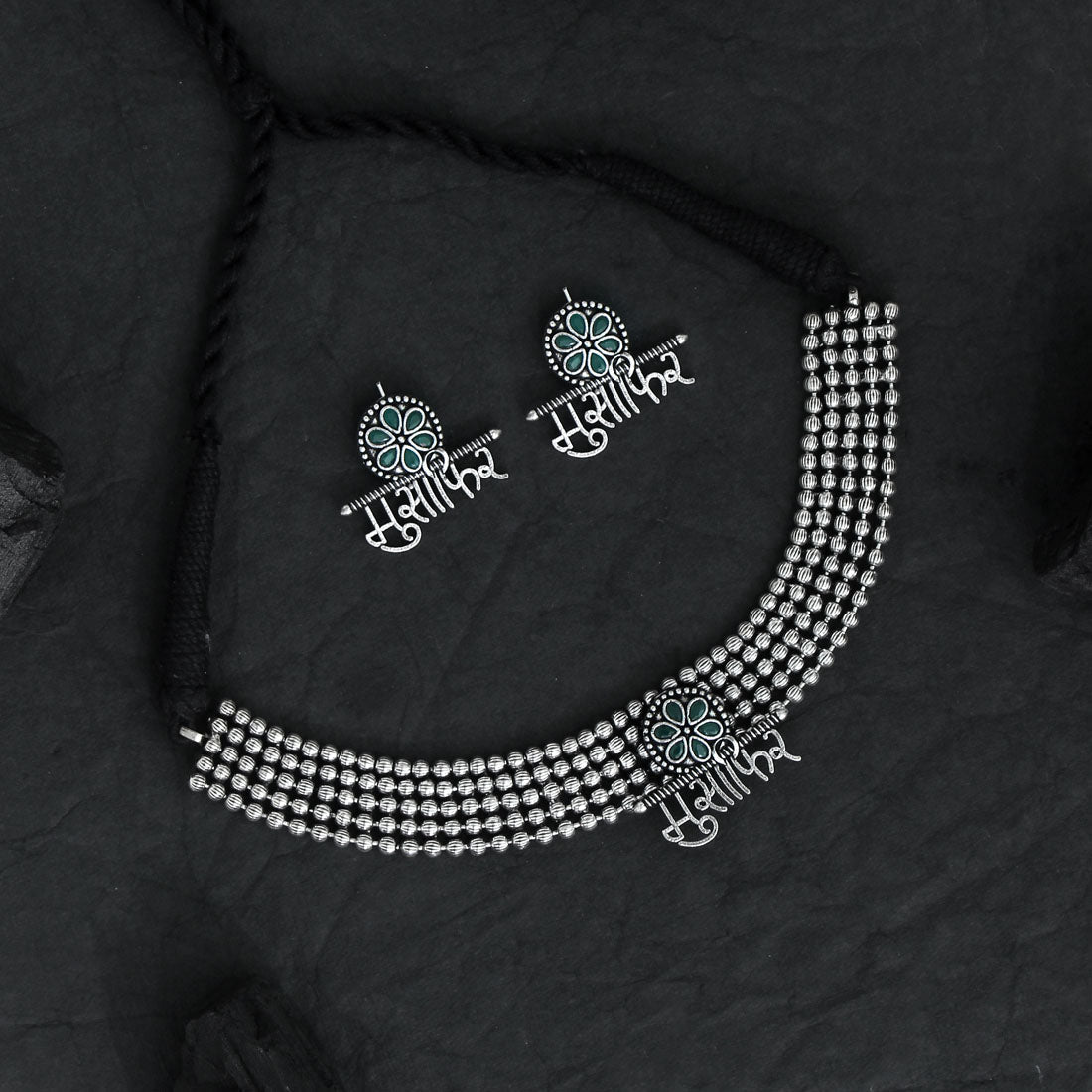 Green Color Oxidised Temple Necklace Set (GSN1304GRN) Jewellery GetGlit   