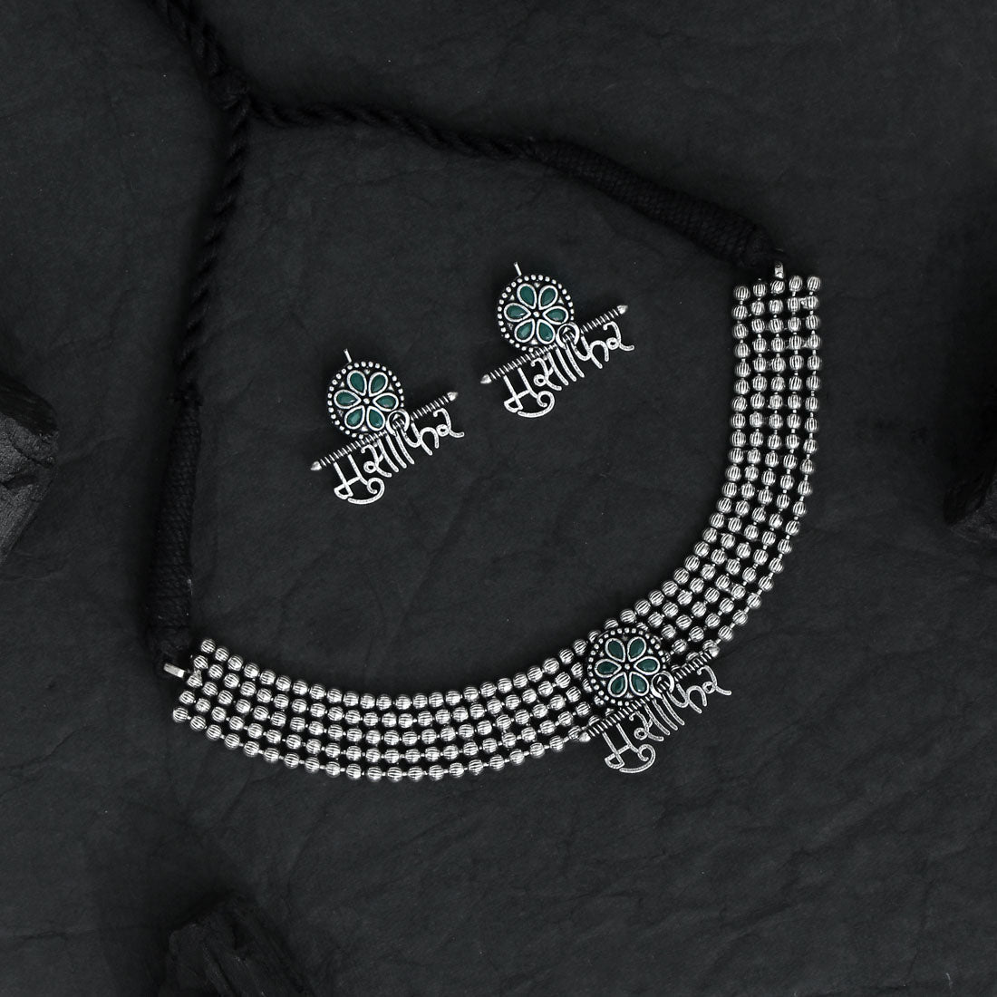 Green Color Oxidised Temple Necklace Set (GSN1304GRN) Necklaces GetGlit   