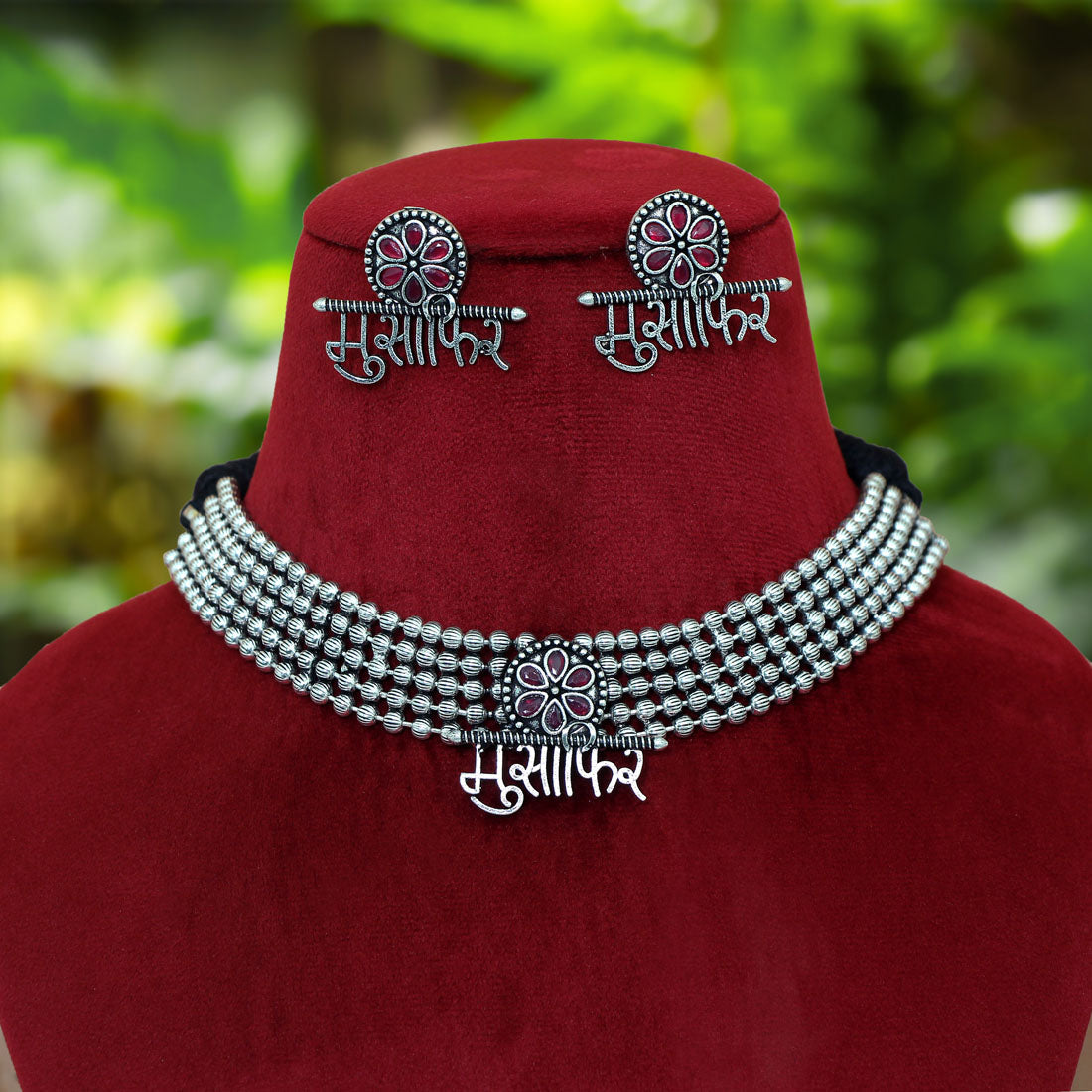 Maroon Color Oxidised Temple Necklace Set (GSN1304MRN) Jewellery GetGlit