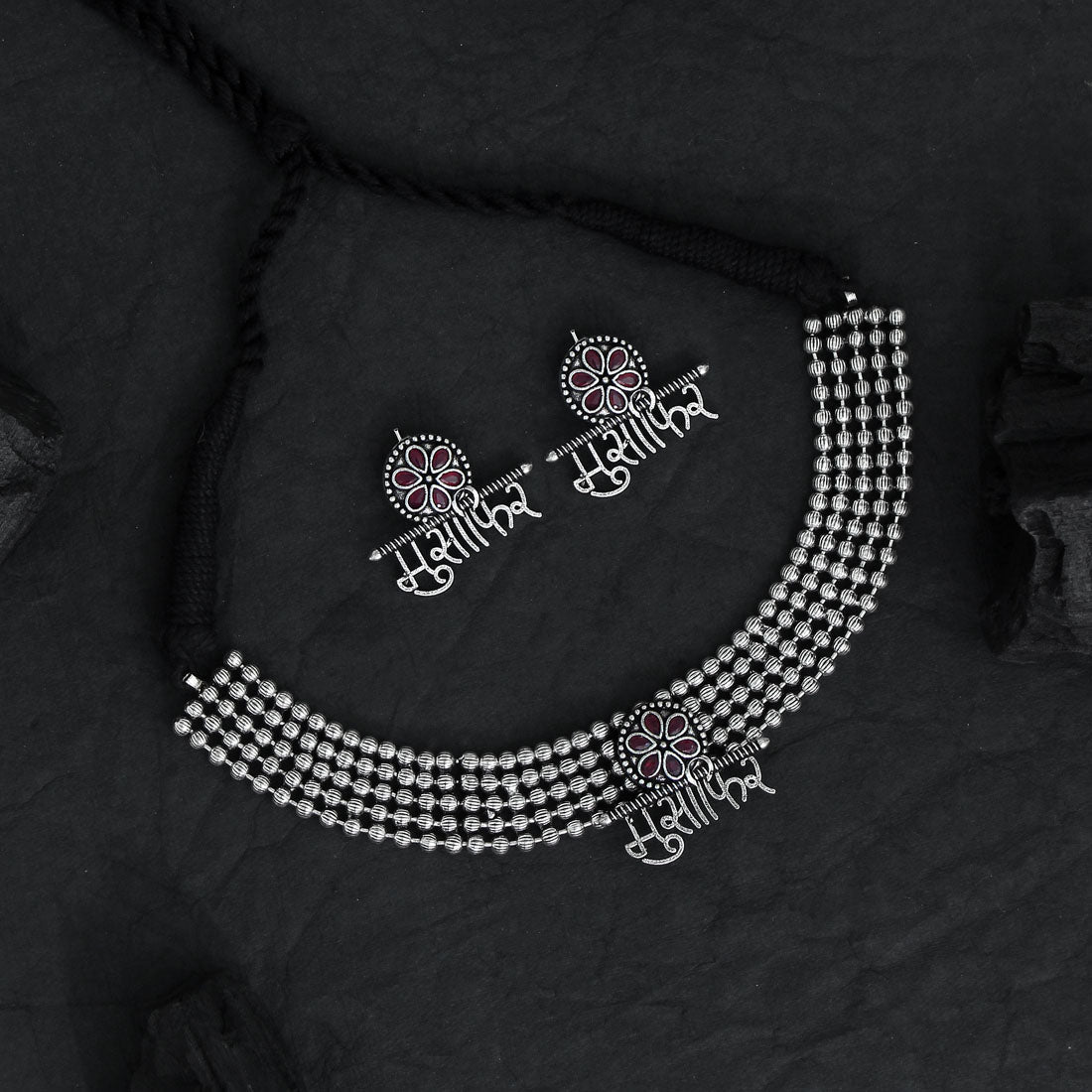 Maroon Color Oxidised Temple Necklace Set (GSN1304MRN) Jewellery GetGlit   