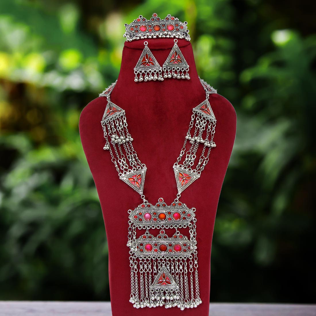 Rani Color Oxidised Meena Work Necklace Set (GSN1625RNI) Jewellery GetGlit   