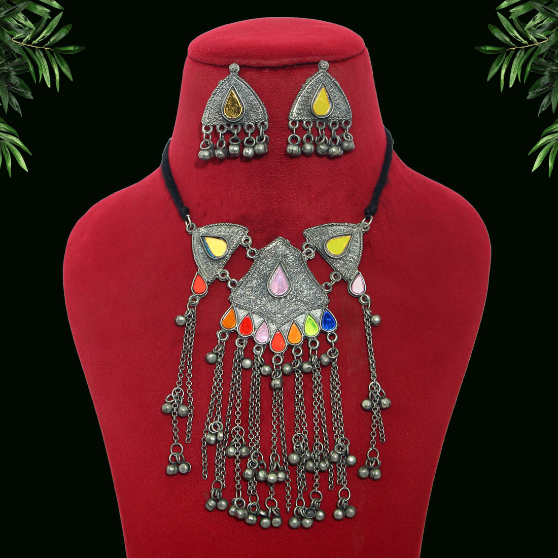 Multi Color Oxidised Necklace Set (GSN1680MLT)