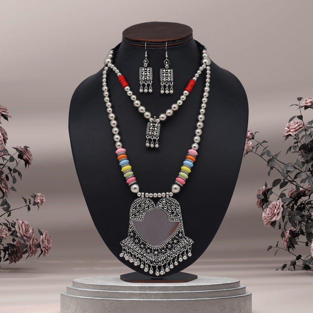 Multi Color Oxidised Mirror Necklace Set (GSN1948MLT) Necklaces GetGlit   