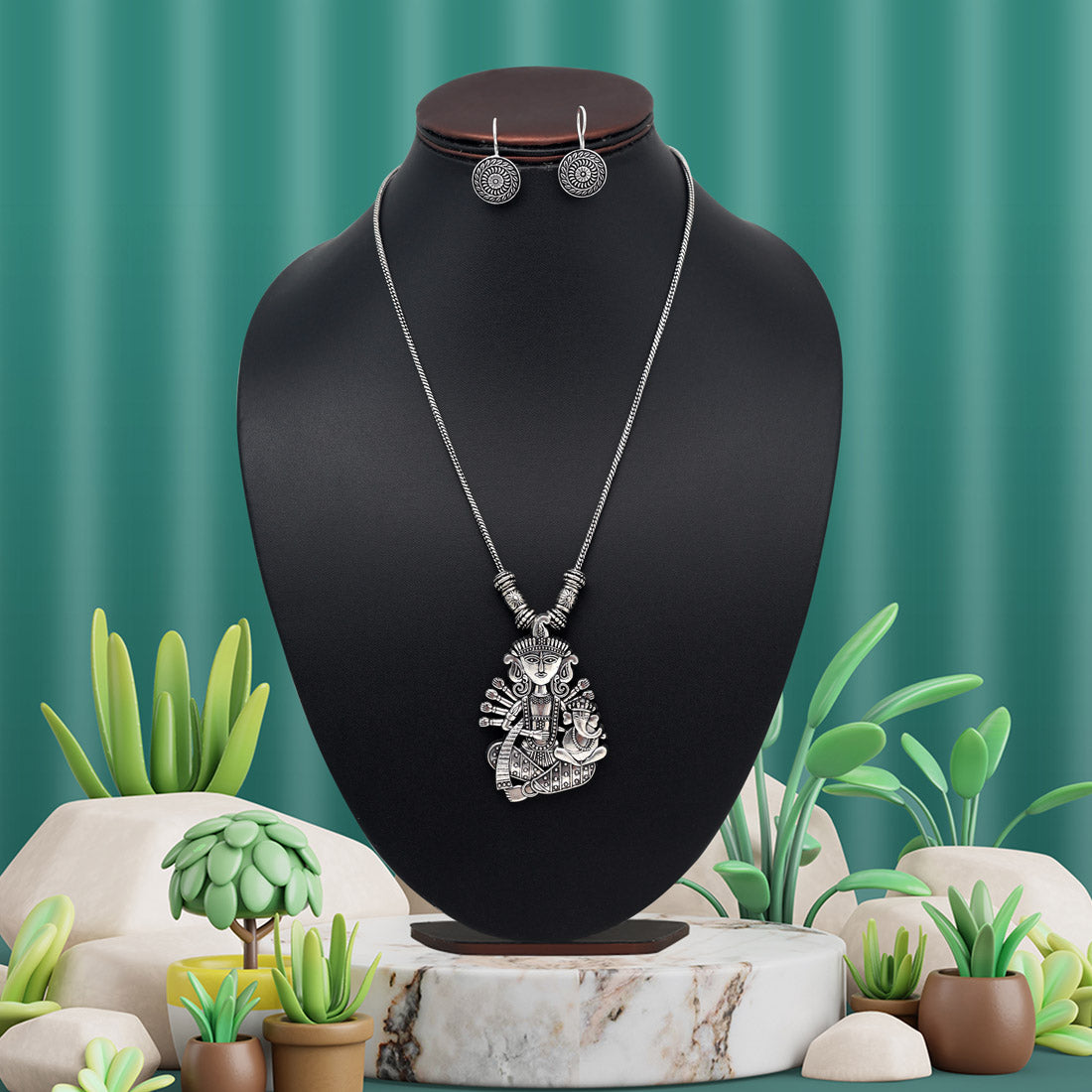 Silver Color Goddess Oxidised Necklace Set (GSN2031SLV) Jewellery GetGlit