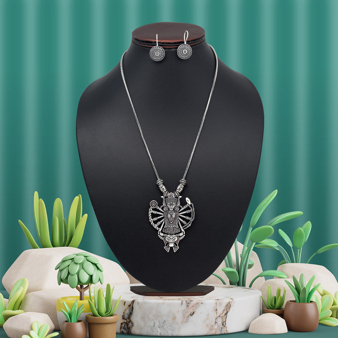 Silver Color Goddess Oxidised Necklace Set (GSN2032SLV) Jewellery GetGlit