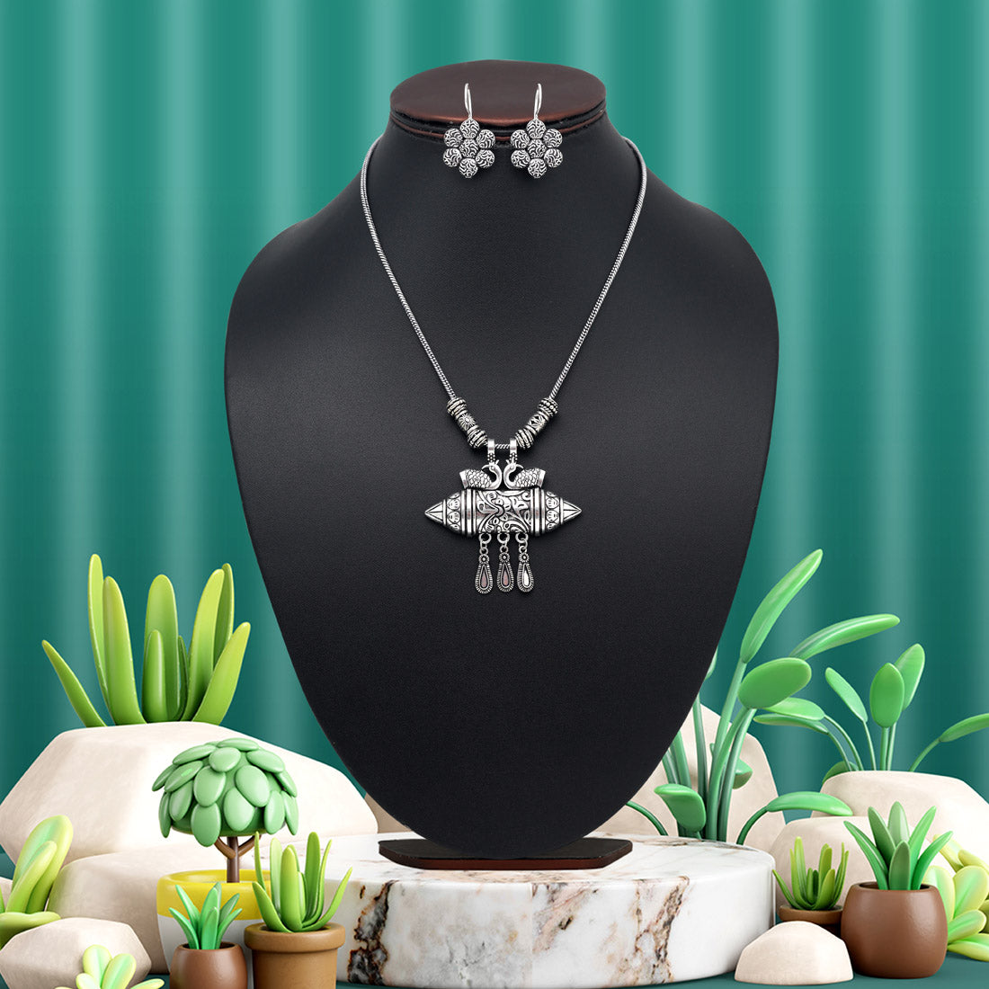 Silver Color Oxidised Necklace Set (GSN2036SLV) Jewellery GetGlit