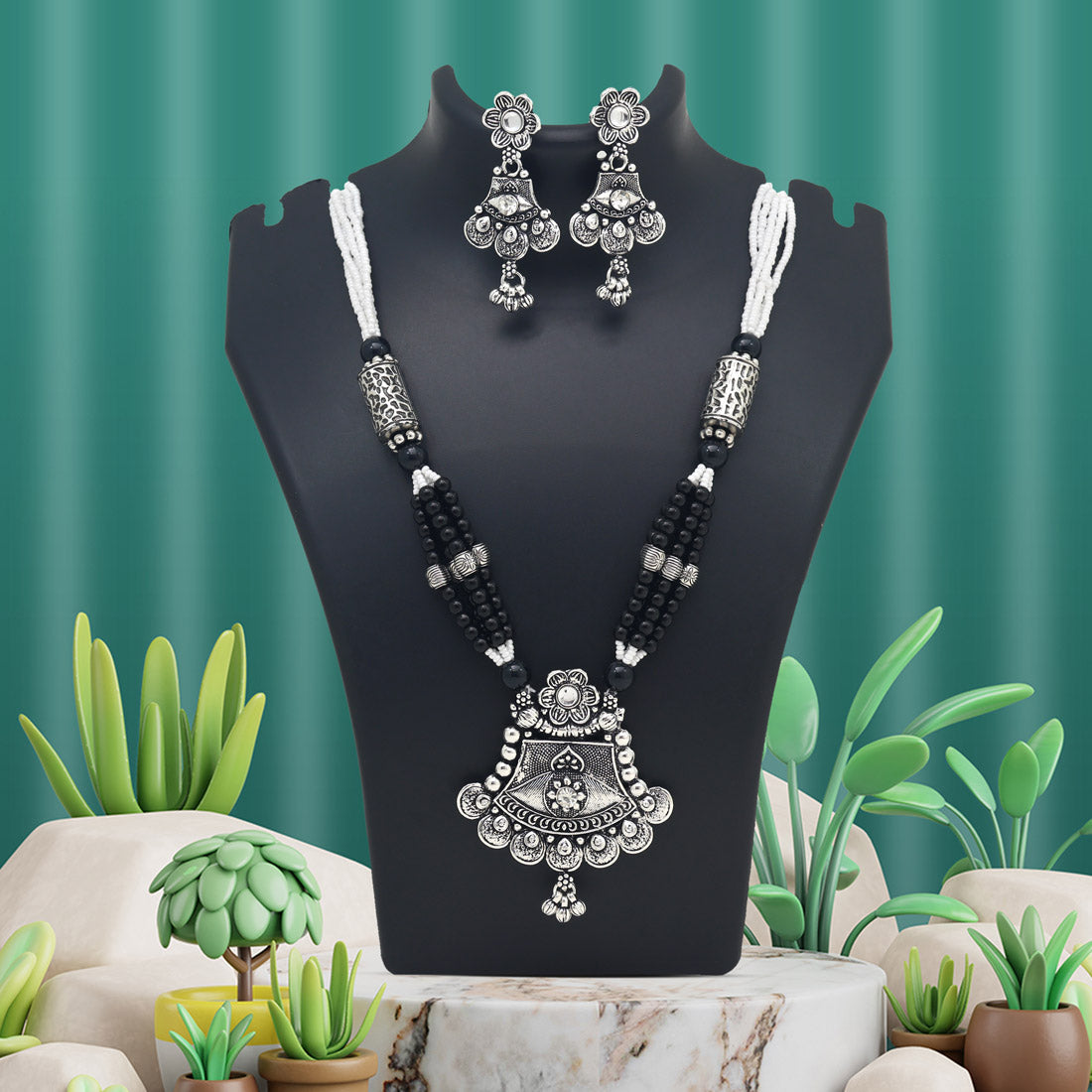 Silver Color Oxidised Necklace Set (GSN2038SLV) Jewellery GetGlit