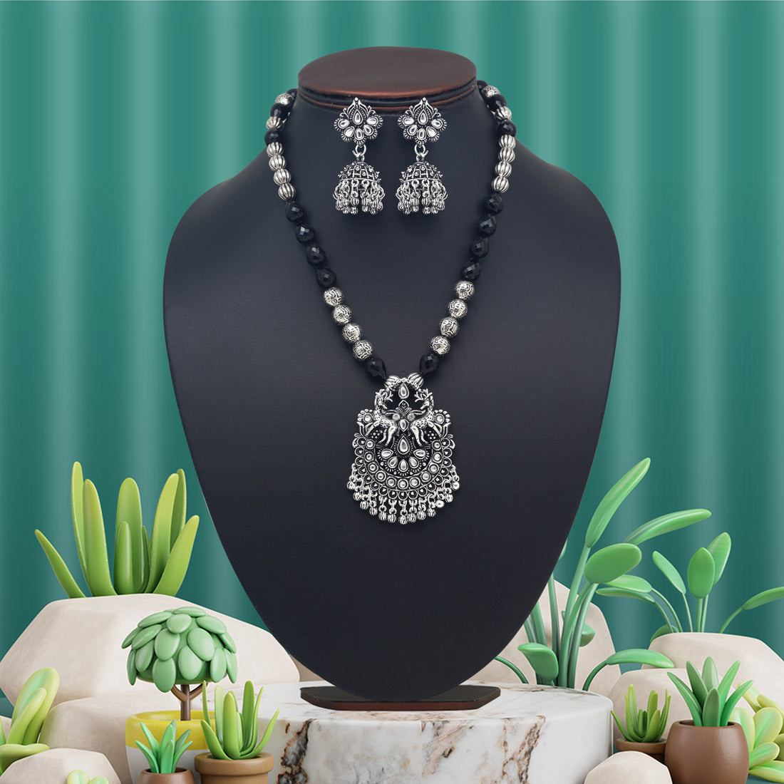 Silver Color Oxidised Necklace Set (GSN2042SLV) Jewellery GetGlit