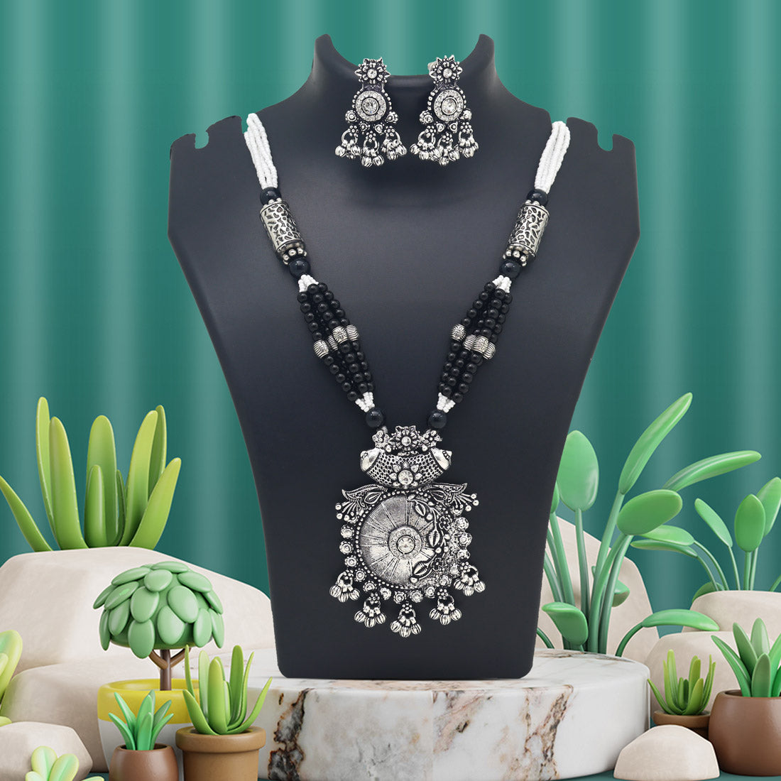 Silver Color Oxidised Necklace Set (GSN2045SLV) Jewellery GetGlit   