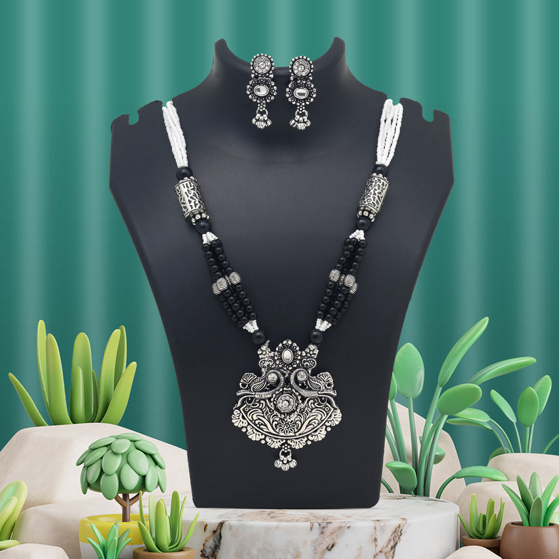 Silver Color Oxidised Necklace Set (GSN2046SLV) Jewellery GetGlit   