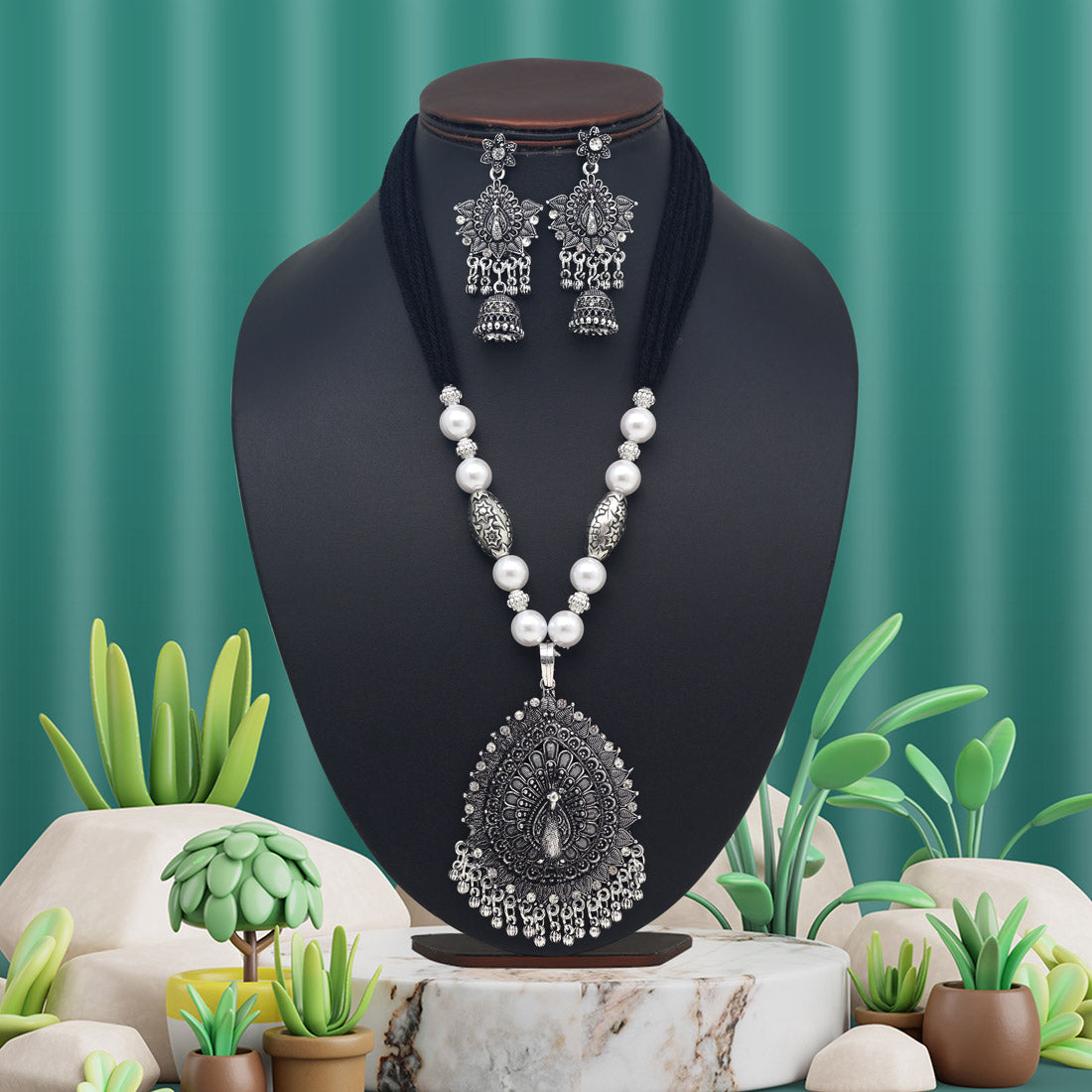 Silver Color Oxidised Necklace Set (GSN2048SLV) Jewellery GetGlit