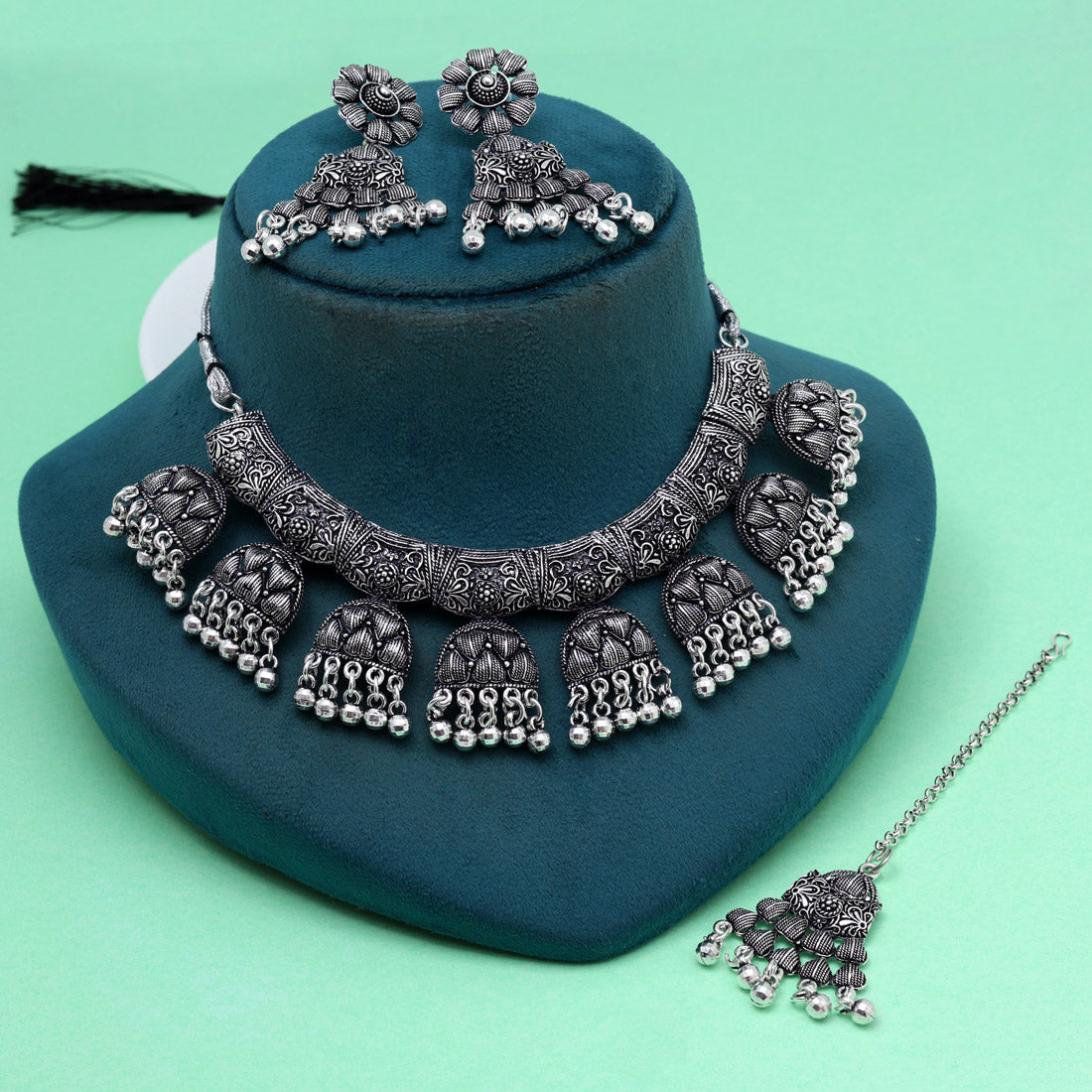 Silver Color Oxidised Necklace Set (GSN2054SLV)