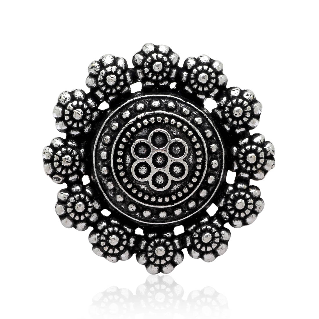Floral Design Silver Color Oxidised Ring (GSR241SLV) Jewellery GetGlit   