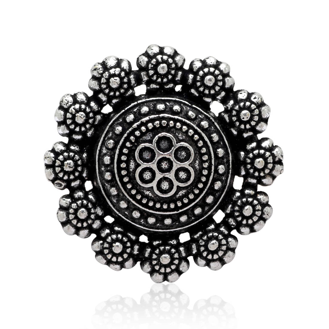 Floral Design Silver Color Oxidised Ring (GSR241SLV)  GetGlit   