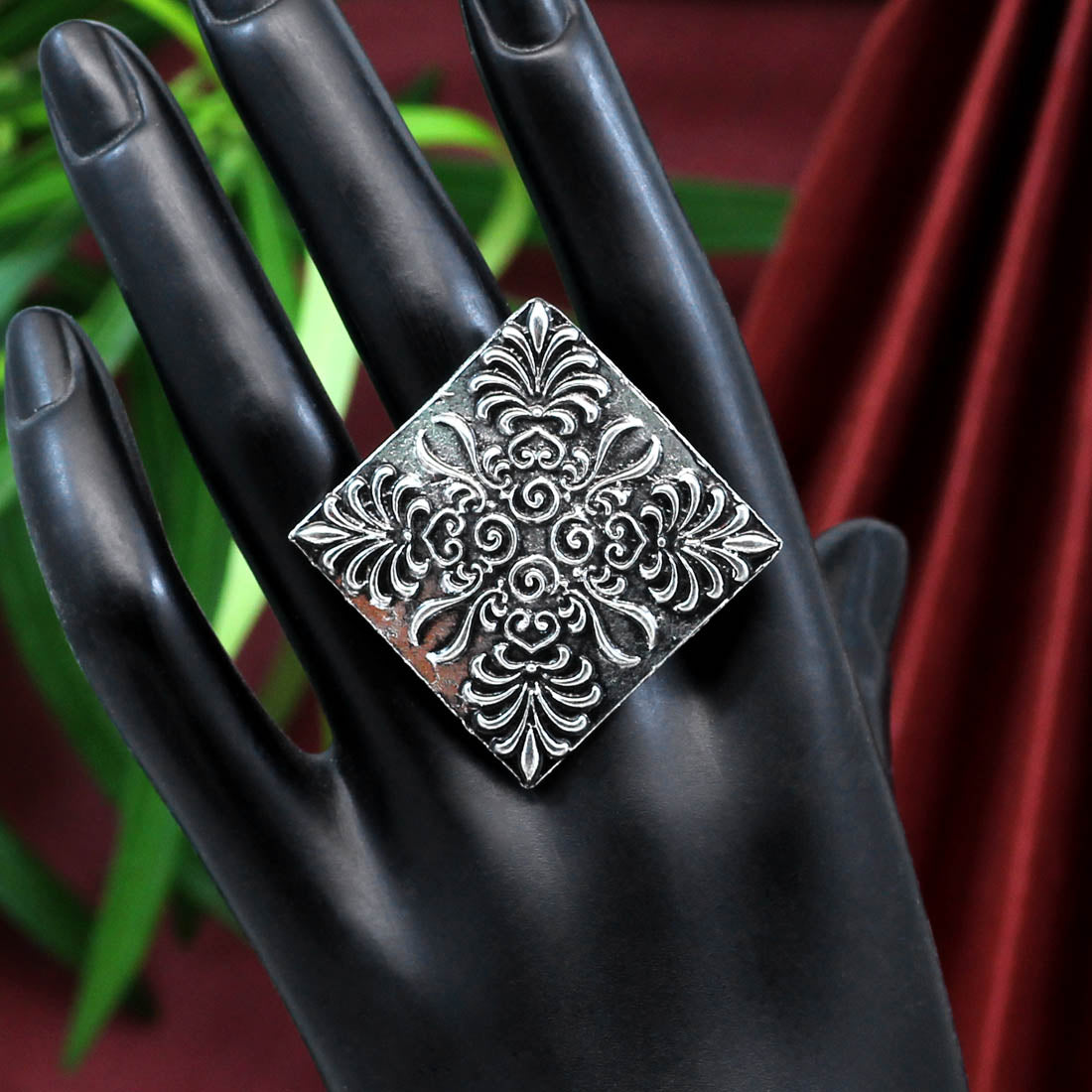 Silver Color Oxidised Ring (GSR492SLV) Jewellery GetGlit   