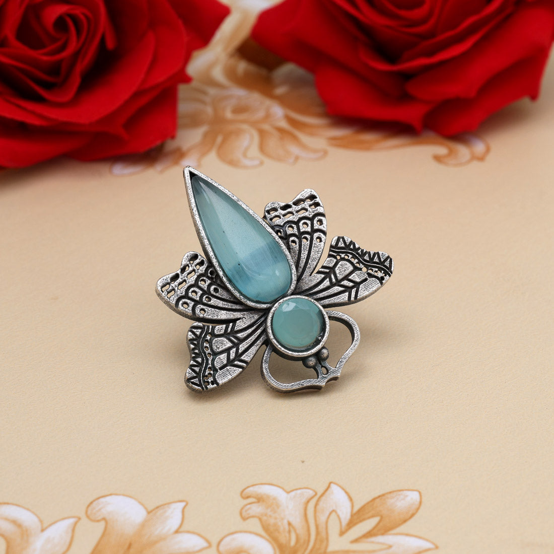 Sky Blue Color Oxidised Rings (GSR533SBLU)  GetGlit   