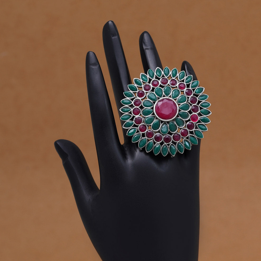 Rani Green Color Oxidised Rings (GSR535RNIGRN)  GetGlit   