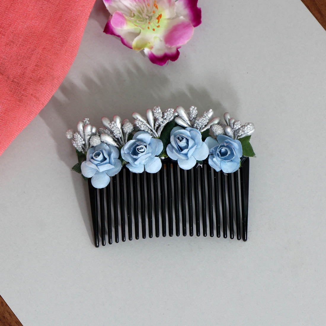 Sky Blue Color Floral Hair Comb Pin (HRP174SBLU)