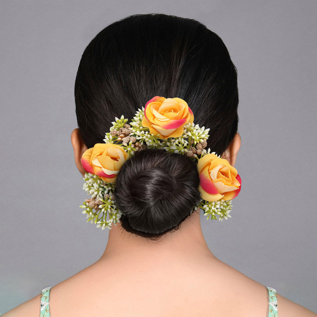 Orange Color Rose Flower Gajra For Women Hair Pin (HRP223ORG)