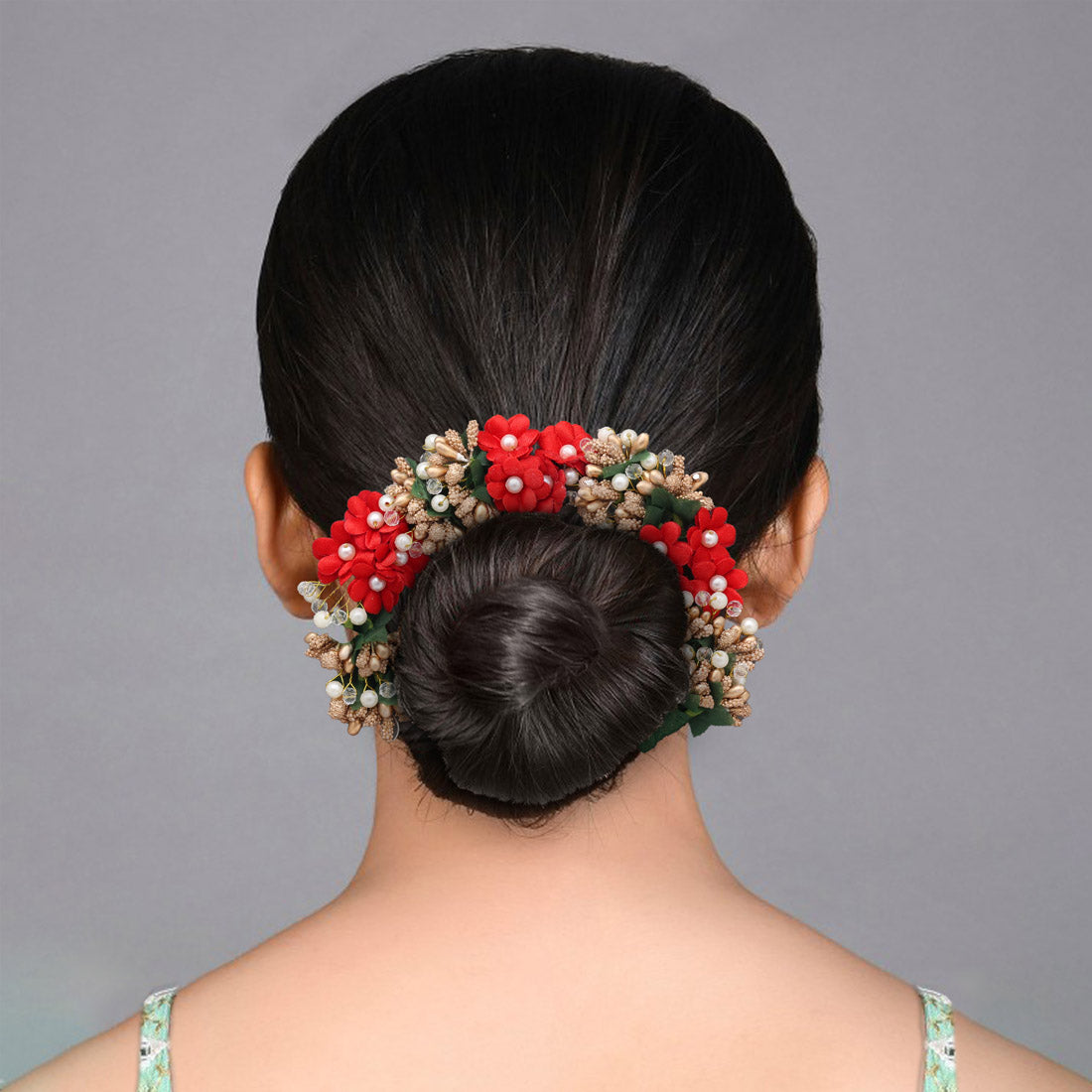 Red Color Flower Gajra For Women Hair Pin (HRP226RED) Jewellery GetGlit
