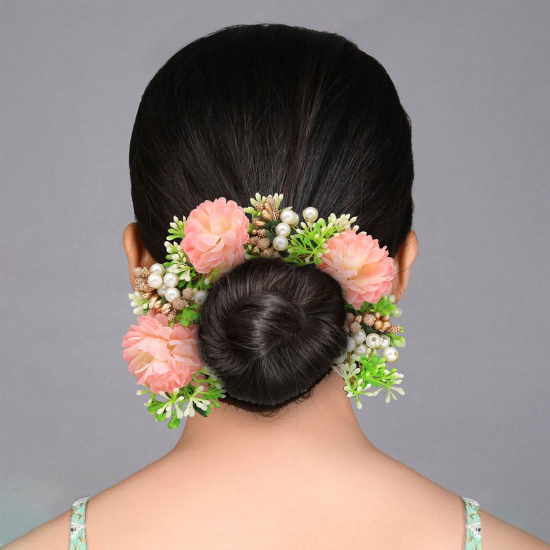 Peach Color Rose Flower Gajra For Women Hair Pin (HRP228PCH) Jewellery GetGlit