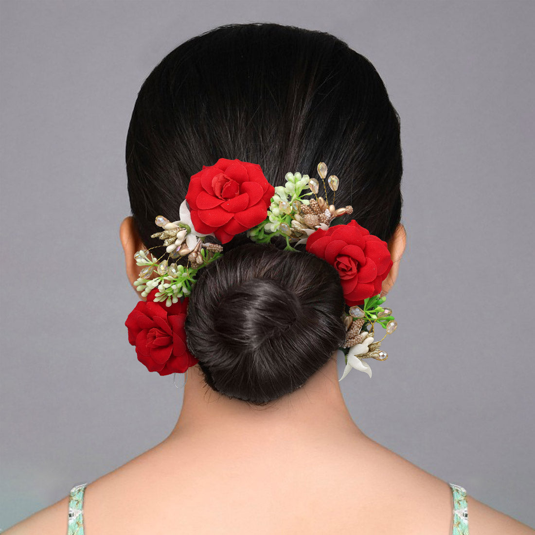 Red Color Rose Flower Gajra For Women Hair Pin (HRP229RED)