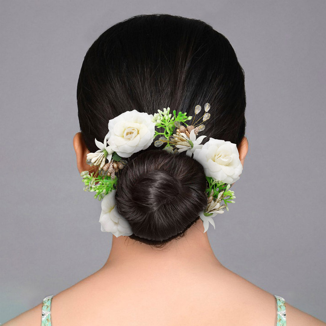 White Color Rose Flower Gajra For Women Hair Pin (HRP229WHT) Jewellery GetGlit